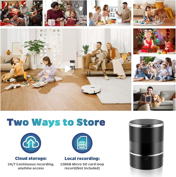 Security Camera Motion Activated Bluetooth Speaker, 270° Viewing Angle, 2.4G /5G Dome Cams with Phone App, Hd 1080P, Wireless WiFi Nanny Cam for Home Offices Store（Black）