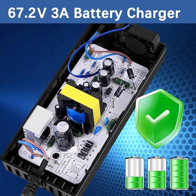 67.2V 3A Charger 4 Plugs for CityCoco 1000W Fat Tire Scooter, MotoTec Fatboy, Scooters and More 60V(16S) Lithium Battery H1-NVA H1NVA DSA-NVABF20 Supply DC plug/12mm 3 Prong/XLR/Cannon/IEC Plug
