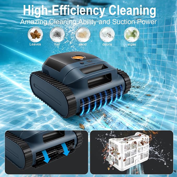 Cordless Robotic Pool Vacuum Cleaner, Intelligent Route Planning, Wall & Waterline Climbing, 120-Min Runtime, for Above Ground/Inground Pools up to 2000 sq. ft, APP Support, Orange and Black