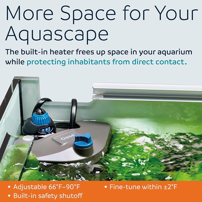 Oase BioPlus Thermo 100 Compact Internal Filter for Clean & Clear Aquarium Water – Easy Maintenance, Discreet Corner Mount, Integrated Heater, for Freshwater Tanks up to 30 Gallons
