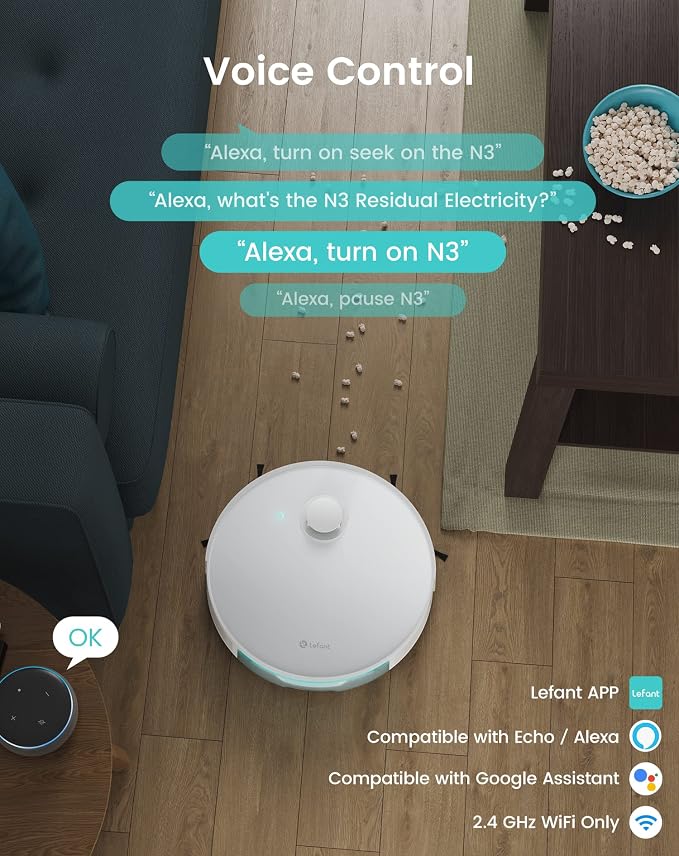 Lefant N3 Robot Vacuum and Mop Combo, Precision Mapping with Lidar & dToF Sensors, Max 4000Pa Suction, Ultrasonic Carpet Detection, Robotic Vacuum Cleaner with Sonic Mopping, WiFi/App/Alexa Control