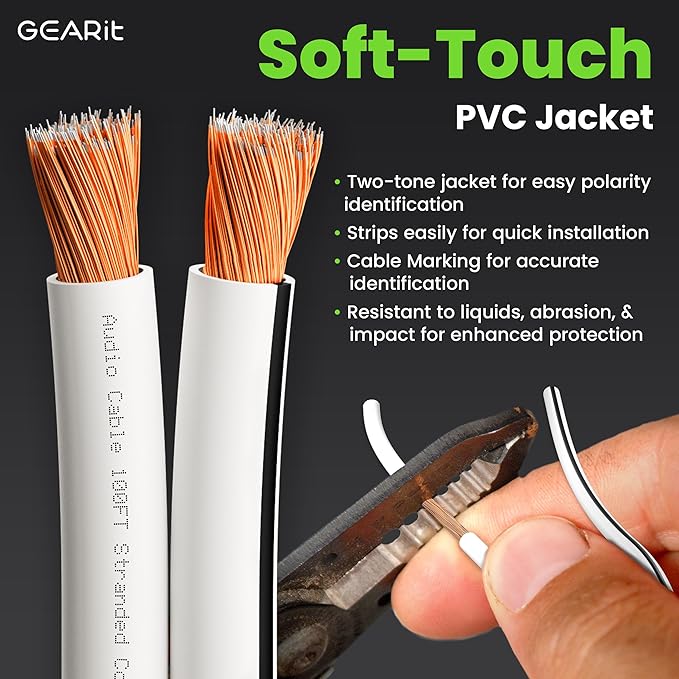 GearIT 18AWG Speaker Wire, Pro Series 18 Gauge Speaker Wire Cable (500 Feet / 152 Meters) Great Use for Home Theater Speakers and Car Speakers, White