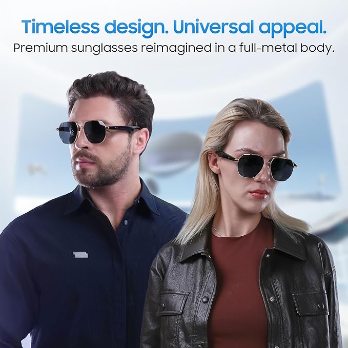 LIMU Gen 5 AI Smart Sunglasses - AI Glasses with Real-Time AI Interpreter, Open-Ear Bluetooth Audio for Calls & Music, Premium 33 g Metal Frame, Travel & Business Ready for Women & Men