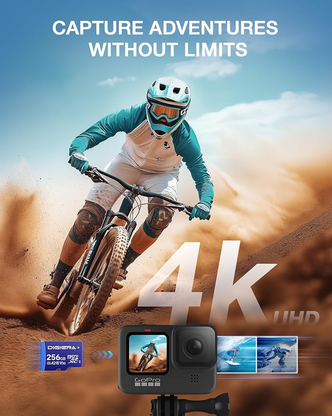 DIGIERA 256GB LT100 microSDXC UHS-I Memory Card with Adapter - up to 170MB/s, C10, U3, V30, 4K, A2, Micro SD Card for Smartphones, Tablets, Cameras, Gaming Consoles, and Drones (1 Pack)
