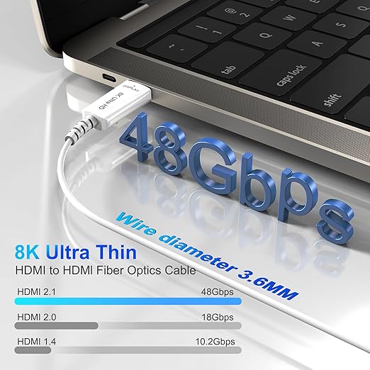 8K Fiber Optic HDMI Cable 30 FT, 8K@60Hz 4K@240Hz, Thin Extra Long HDMI Cable 48Gbps Ultra High Speed, Dynamic HDR, eARC, HDCP 2.2&2.3, 3D, Compatible for PS4/5/Xbox/TV/Laptop/Monitor