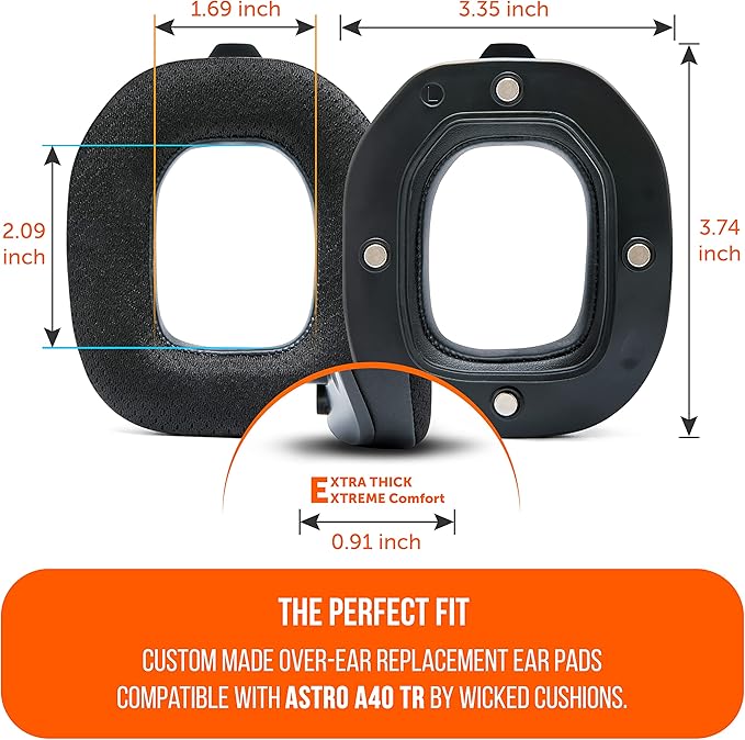 WC Freeze A40- Hybrid Fabric Cooling Gel Replacement Earpads for Astro A40 TR Only, Made by Wicked Cushions, Improved Durability, Thickness and Sound Isolation | Black