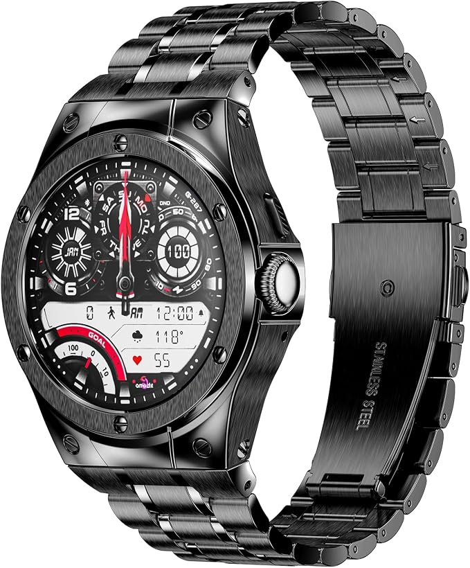 SUPLINK Stainless Steel Case and Band Compatible with Google Pixel Watch Bands, Metal Rugged Protector Cover Adjustable Bands for Pixel Watch Men, Black(Only for Pixel Watch 1 2022)