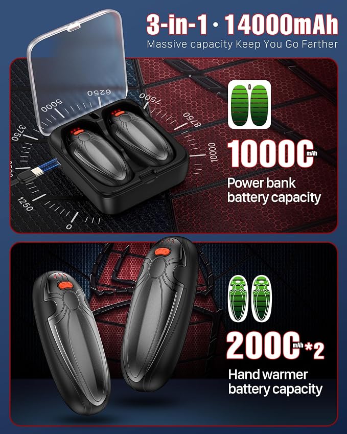 Hand Warmers Rechargerable 4 Pack - 14000mAh Electric AI Handwarmers with Charging Case, Magnetic 2 in 1 Pocket Heater, Stocking Stuffers, Gifts for Women/Christmas/Golf/Camping Accessories