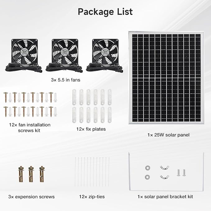 Fanspex 5.5" Solar 3 Fan Kit, IP67 Waterproofed Solar Powered Fan for Intake or Exhaust Air, Ventilation & Cooling