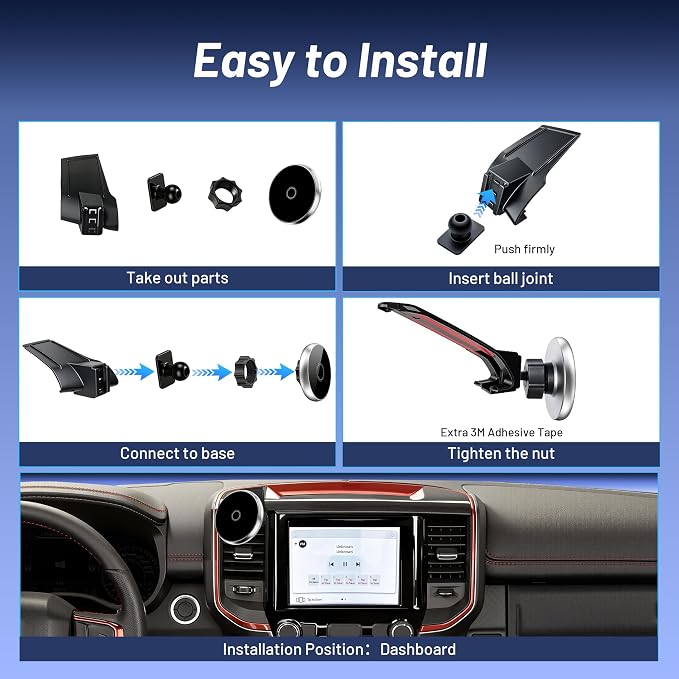Phone Mount for Dodge Ram 1500/2500/3500 (2019-2024, 5" & 8.4"), 15W Wireless Charger, Magnetic Phone Holder, Dashboard Car Holder,360°,Hands-Free, 2022 Truck Driver Essentials(Not for Column Shifter)