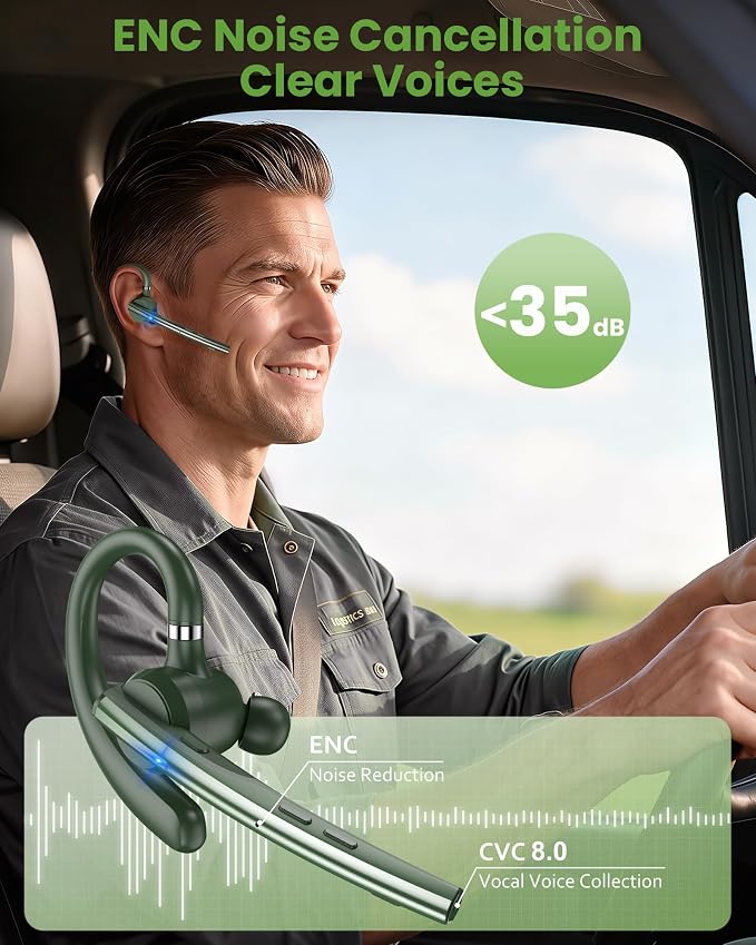 New Bee Bluetooth Headset, Single-Ear Bluetooth Earpiece for Cell Phone Calls, Dual Mic with Mute Button, 72H Talk Time, 500mAh Charging Case Wireless Headset for Phone and Laptop