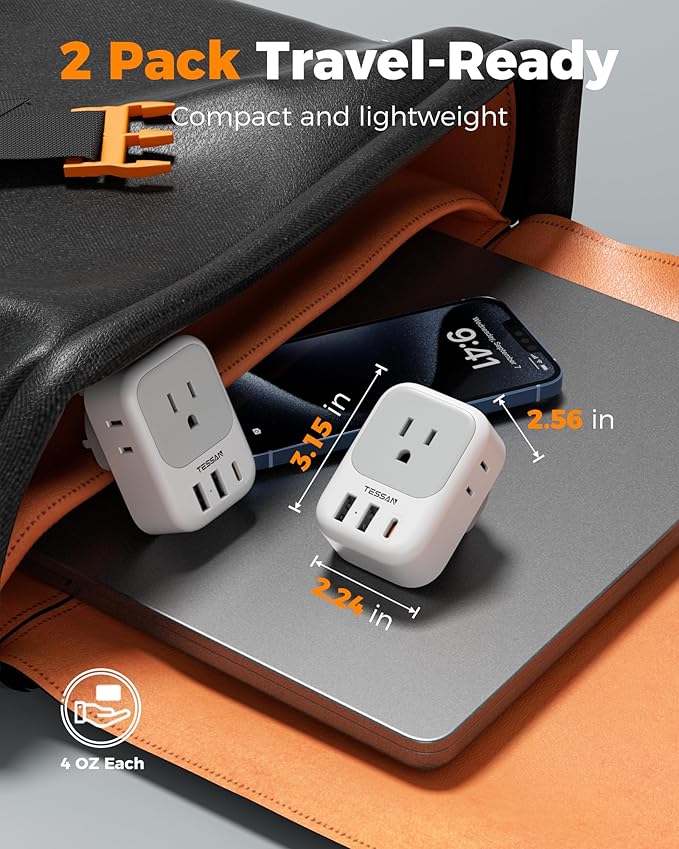 TESSAN UK Adapters for Travel 2 Pack, Type G US to UK Plug Adapter with 4 Outlets 3 USB Charger(1 USB C PD 20W), Power Adaptor for USA to Ireland Scotland Dubai Hong Kong England British Kenya London