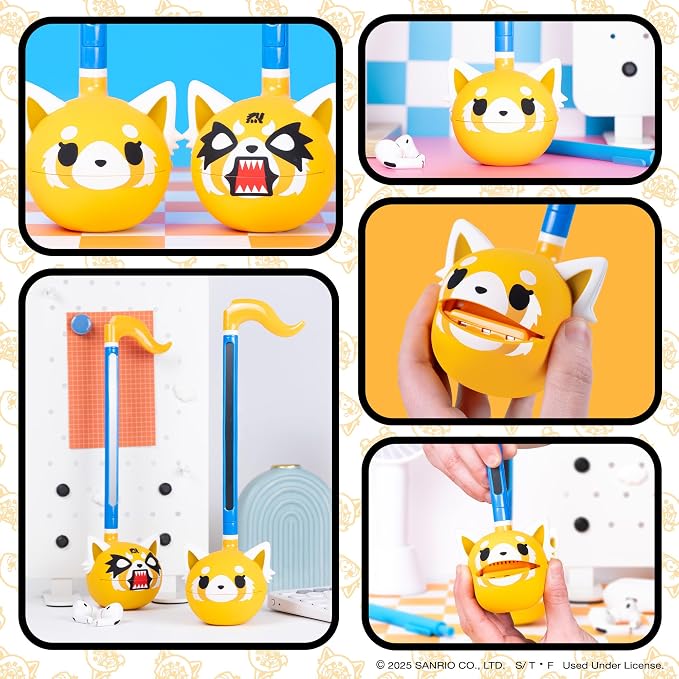 Otamatone Classic Aggretsuko Happy Sweet [Officially Licensed Sanrio] Japanese Character Electronic Musical Instrument Portable Synthesizer from Japan Maywa Denki for Children Kids and Adults Gift