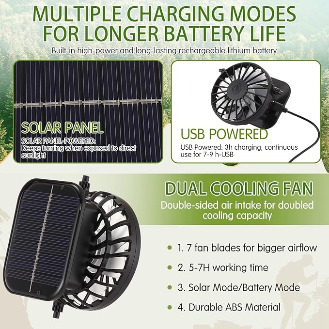 3 Pcs Solar Fan Hat with Arm Sleeves Neck Gaiter Wide Brim Sun Hat Solar Powered USB Charging for Men Women