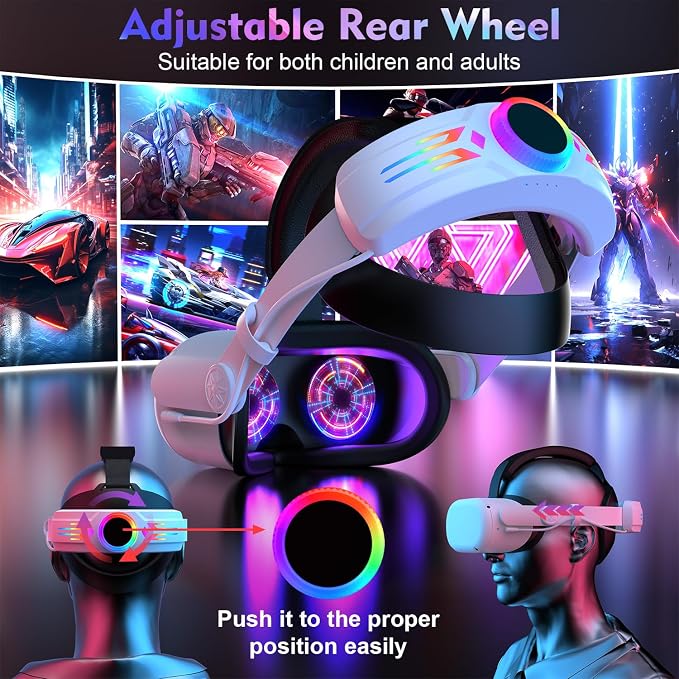 RGB Head Strap with 12000mAh Battery for Oculus Quest 2, Battery Pack for Extended 8 Hrs of Playtime, Fast Charging VR Power, Adjustable Elite Strap Enhanced Support and Balance for Meta Quest 2