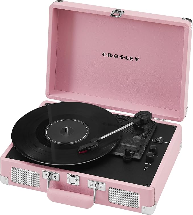 Crosley CR8005E-BH Cruiser Plus Vintage 3-Speed Bluetooth in/Out Suitcase Vinyl Record Player Turntable, Blush