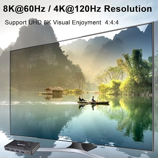 KCEVE KVM Switch 2 Computers 1 Monitor HDMI 2.1, USB 3.0 KVM Switch 2 PC 1 Monitor 8K@60Hz 4K@120Hz,HDCP 2.3 Share 3 USB3.0 Devices, Wired Remote(8K HDMI 2 in 1 Out KVM)