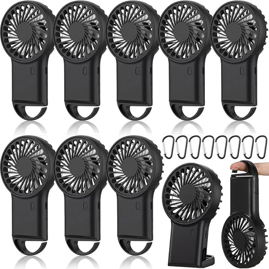 VIHOSE 8 Pcs Portable Hanging Fan, 3 Speeds Personal Rechargeable Desk Hand Held Small Fan with D Metal Hook for Cooling Small Personal Hands Outdoor Travel (Black)