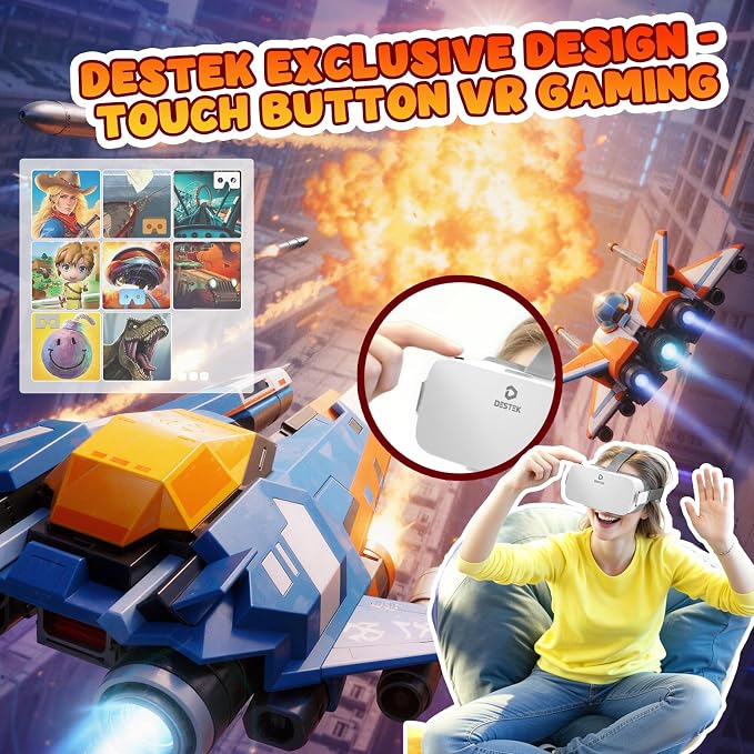 DESTEK V5 VR Headset for Kids & Phone (5.5-7.0in Screen) w/Controller & 128 Premium VR Apps, Touch Button for YouTube VR Movie,110° FOV Anti-Blue Light HD Lenses for iPhone & Samsung - White