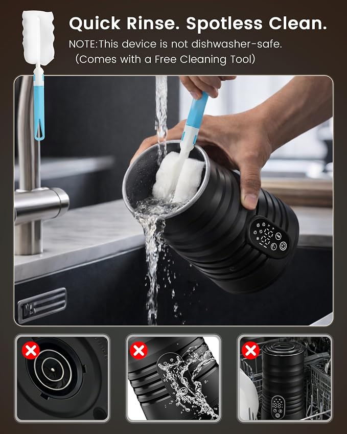Milk Coffee Frother and Steamer,Temperature Display, 350lm, Burn-Free Base, Easy To Clean, 96% High Foam Rate,Ultra-Quiet Operation,Electric Cold Foam Maker Machine,Hot Chocolate Frother - Black