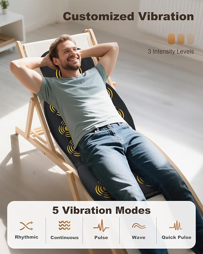 Beleduc Back Massager for Chair with Heat, Massage Chair Pad for Pain Relief, Massage Seat Cushion with 9 Vibration Motors, 3 Heating Areas, 30/60/90 Minute Timer, Home Office Relaxation