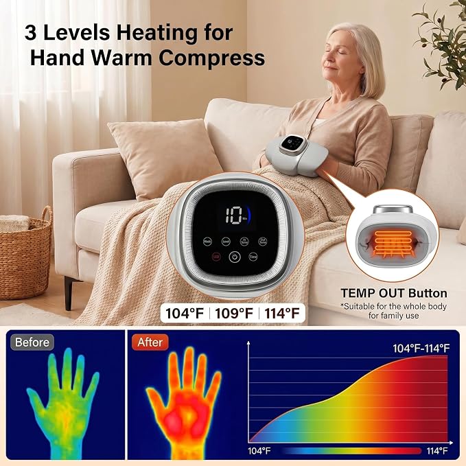 Hand Massager with Heat and Compression for Arthritist Women and Men,Cordless Electric Hand held Massager for Arthritis and Carpal Tunnel, with Touchscreen & Palm Roller