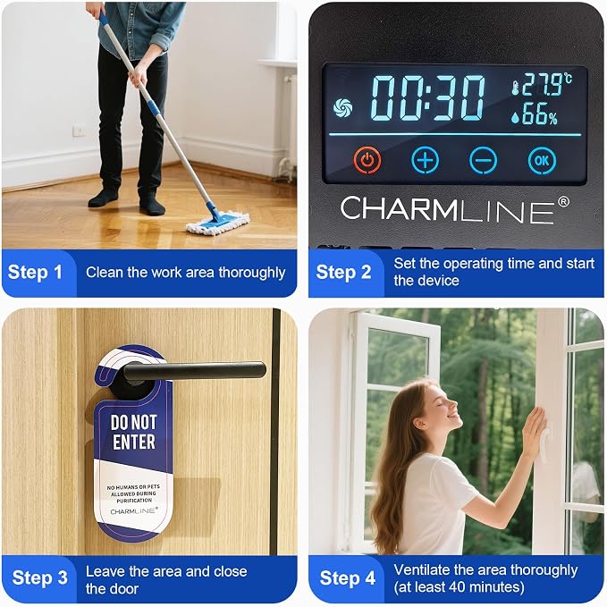 Charmline 2-in-1 Smart Ozone Generator with Remote Control, Powered by AC or 12V Car Cigarette Lighter, Odor Eliminator for Car, Room & Basement, 60,000 mg/h, Black