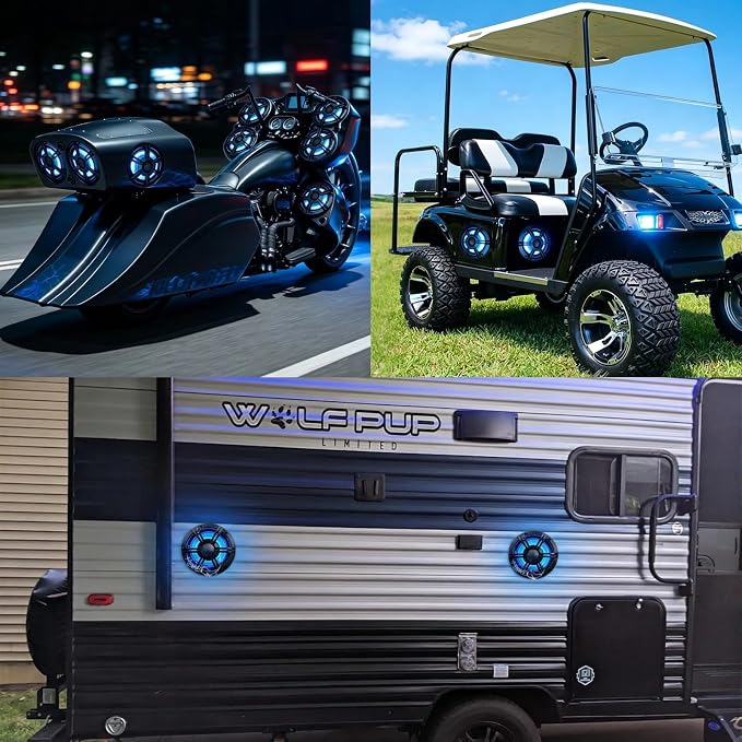 6.5" 800W Marine Speakers, IP66 Waterproof Boat Stereo Speakers with LED Lights, 2-Way Coaxial Audio, Y35 Woofer, for Marine/ATV/Motorcycle/Golf Cart/Motorhome/Powersports/Patio/Poolside/Deck/Home
