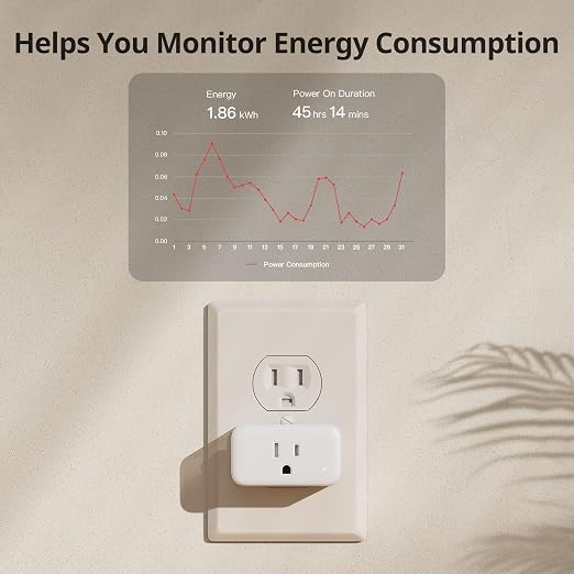 SwitchBot Smart Plug Mini, 15A Energy Monitoring, WiFi & Bluetooth Outlet, Compatible with Alexa, Google Assistant, Home Assistant, App Control, Timer Function, No Hub Required, Compact Design