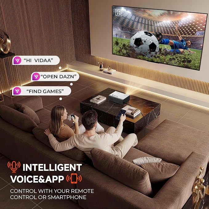 4K Projector with WiFi and Bluetooth, VIDAA Smart Projector 1200+ APPs&Official AirPlay&Voice Control 2000 ANSI Auto Focus Keystone Indoor/Outdoor Projector 60W Dolby Home Theater