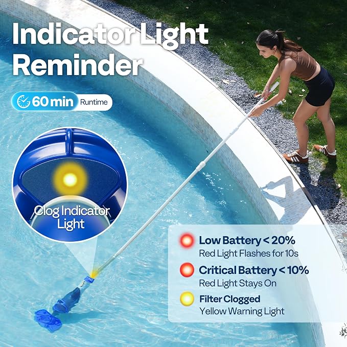 VIVOHOME Handheld Pool Vacuum 1110GPH Suction Cordless Pool Cleaner 40W Powerful Motor Long-Run 60min Battery, Adjustable 9.12FT Pole for Above Ground & In-Ground Pools, Spas - Blue