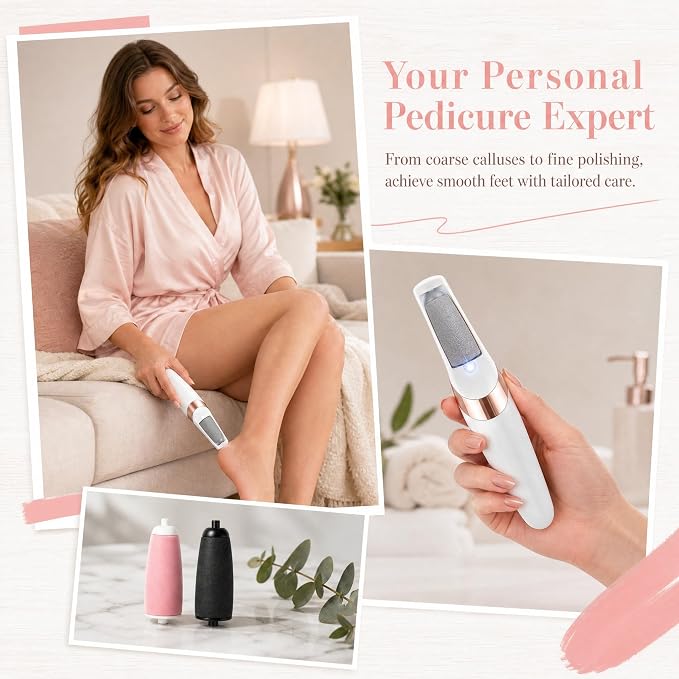 2-Piece Electric Foot Callus Remover Rechargeable Pedicure Tools Smooth Pedicure Wand Electronic Foot File, Feet Care for Removes Dry Hard & Equipped with 2 Grinding Heads and 1 USB&Cleaning Brush