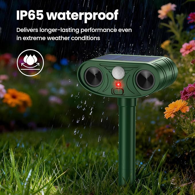 2026 Upgraded Ultrasonic Solar Animal Repellent Outdoor, Deer Repellent Devices Squirrel Cat Raccoon Rabbit Dog Deterrent with Motion Sensor for Yard Garden Lawn (4-Pack)