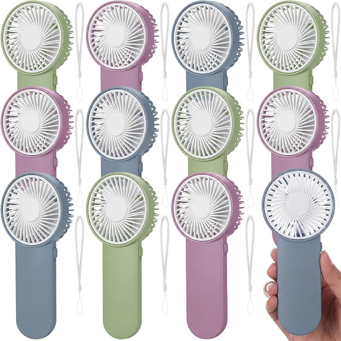 Sumind 12 Pcs Small Personal Portable Fan Mini Handheld Bulk 1 Speed Electric Cute Battery Powered for Neck Lash Makeup Women Men Travel Camping Indoor Outdoor Summer (Morandi Colors)