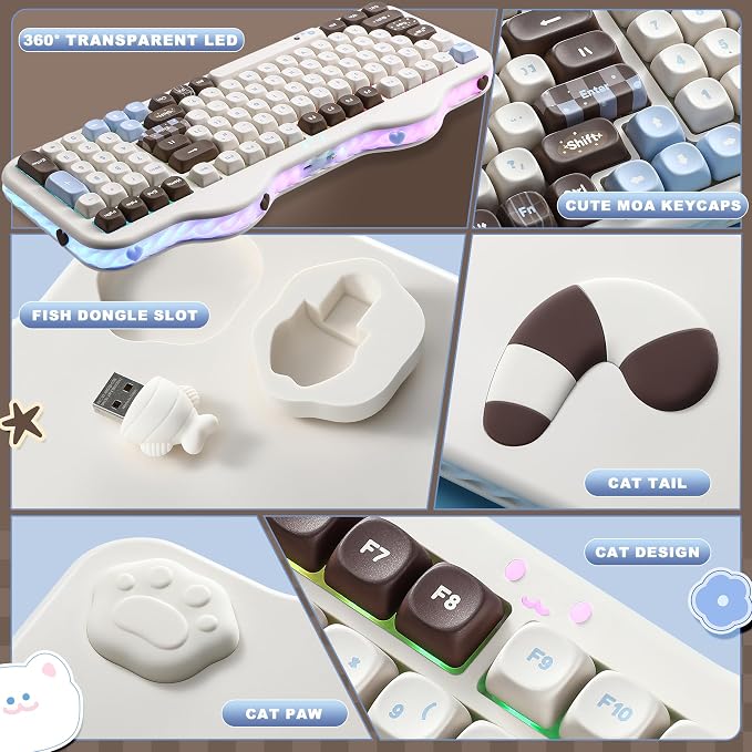 YUNZII C98 Wireless Mechanical Keyboard with Number Pad,98 Key BT5.0/2.4G/USB-C Hot Swap Gasket Mount with PBT MOA Keycaps,Custom RGB,Cute Cake Keyboard for Win/Mac (Choco, Candy Linear Switch)