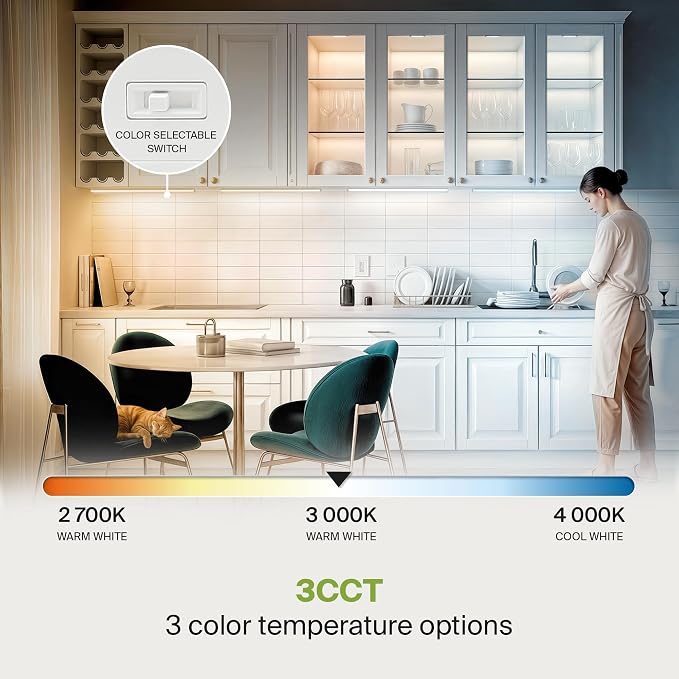 ASD LED Under Cabinet Lighting Plug in or Hardwired 40 Inch, Dimmable Under Cabinet Lights with High/Low/Off Switch, 3CCT 2700K-4000K, Linkable Under Counter Lights for Kitchen, ETL Listed, White