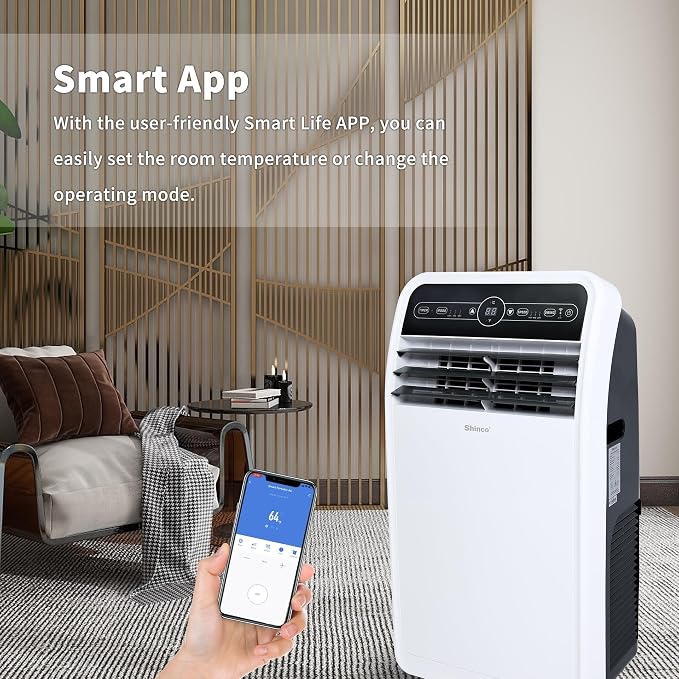 Shinco 10,000 BTU Portable Air Conditioner, Portable AC Unit with Built-in Cool, Dehumidifier & Fan Modes for Room up to 400 sq.ft, RC, Wi-Fi Enabled, 24 Hour Timer, Window Kit