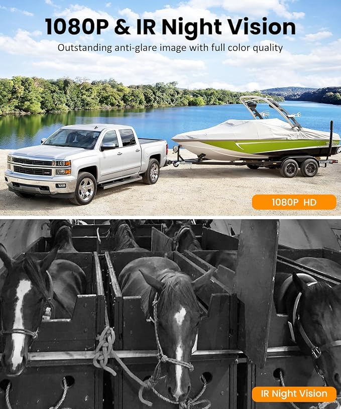 AUTO-VOX Dual Solar Wireless Magnetic Backup Camera: 2-Min Easy Install, 7.2" 1080P Split-Screen DVR Monitor, Wall-Mount & Hitch Back Up Camera, IR Night Vision, IP69K Waterproof for Truck,RV, Trailer