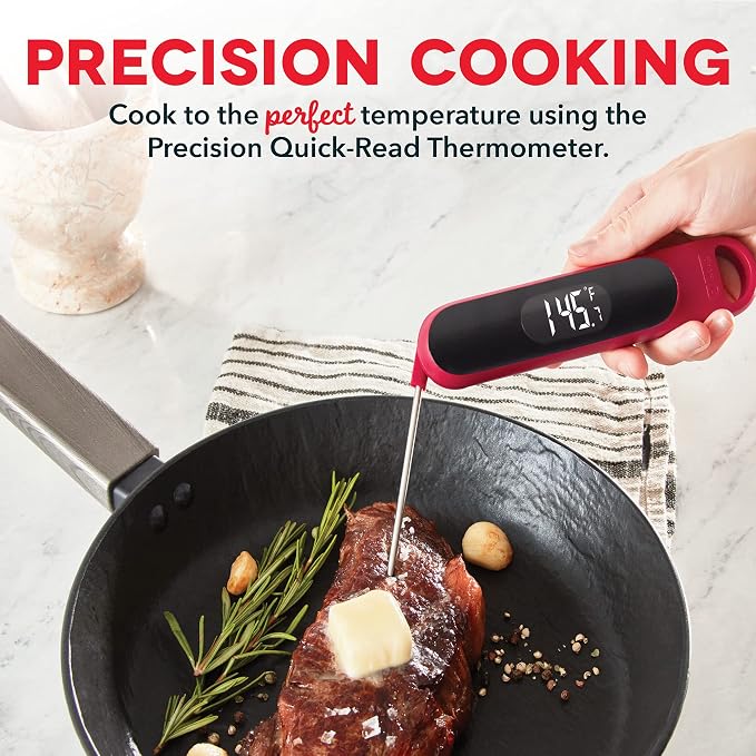 Dash Precision Quick-Read Thermometer - Meat Temperature Probe with LCD Display for Fast, Accurate Cooking and Baking - Water Resistant and Easy to Clean - Red
