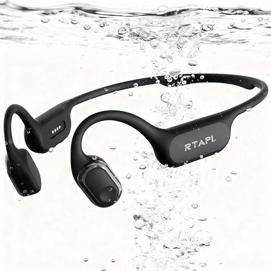 Bone Conduction Wireless Headphones - IP68 Waterproof, Open-Ear Design, Sweatproof Sports Headset for Swimming, Running, Fitness & Gym, Black
