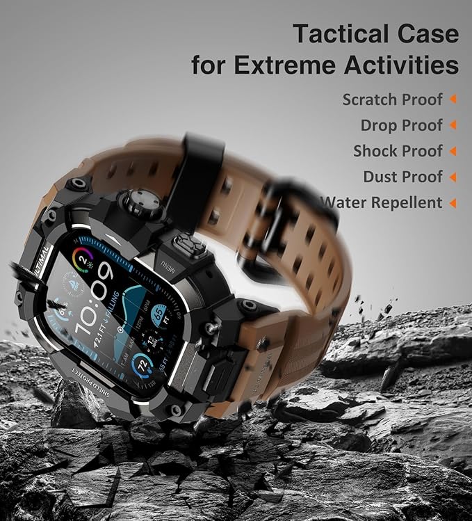 ULTIMAL Rugged Case with Band for Apple Watch 49mm,Compatible with Apple Watch Ultra 3/2/1, Military Grade Shockproof Bumper Cover for iWatch Tactical Band Men (Coffee Brown, 49mm)