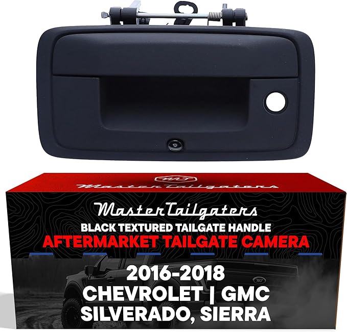 Master Tailgaters Black Tailgate Handle with Backup Camera Replacement for Chevrolet Silverado/GMC Sierra (2016-2018) | IP68 Waterproof | Parking Grid Lines Available | Easy to Install
