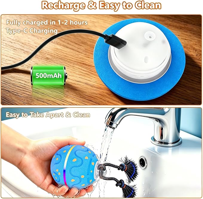 Smart Interactive Dog Ball – Automatic Moving, Bouncing & Rotating Toy for Medium/Large Dogs, E‑TPU Rolling Ball with Normal & Crazy Modes, Bird Sounds, Washable Cover, Type‑C Charging
