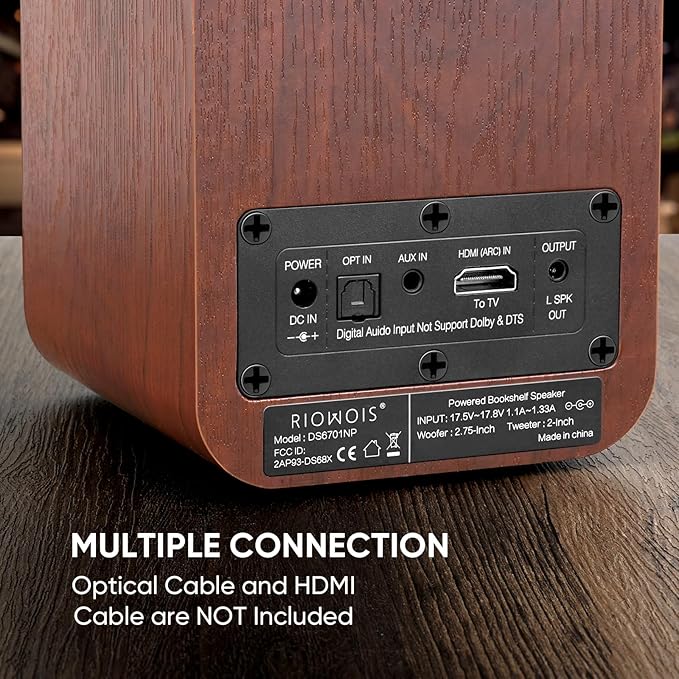 RIOWOIS Powered Bluetooth Bookshelf Speakers, 40W Record Player Speakers with 2.75 Inch Woofer, Stereo Speakers with Optical/AUX/TV-ARC Connection for Turntable, No Receiver or Amplifier Required.