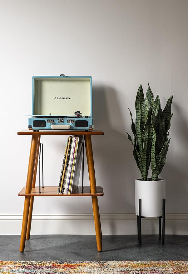 Crosley CR8005F-TU Cruiser Plus Vintage 3-Speed Bluetooth in/Out Suitcase Vinyl Record Player Turntable, Turquoise/White