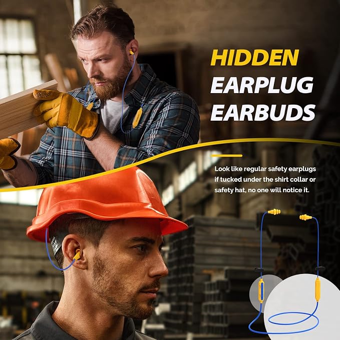 MIPEACE Bluetooth Work Earplugs Headphone,Wireless in-Ear Noise Isolating Earbuds,29dB Noise Reduction Headphone with Control,19+ Hours Battery for Lawn Mowing Safety Industrial Construction(Yellow)