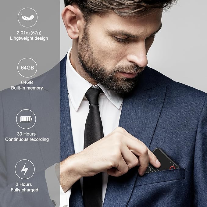 Portable AI Voice Recorder, Wireless Speech to Text Transcription Device, Smart AI Note Taking Assistant, Built-in Chat GPT, 59 Language Translator, AI Transcribe & Summarize for Meetings, Daily Calls