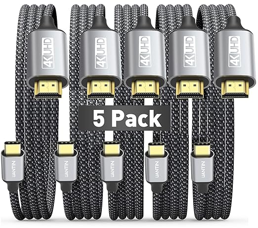 UANTIN USB C to HDMI Cable 6ft [5 Pack] 4K USB 3.1 Type-C to HDMI 2.0 Cord [Thunderbolt 3/4 Compatible] with MacBook Pro/Air,Galaxy S8 to S23,iPhone 15 Pro/Max,iPad Pro, iMac, Surface