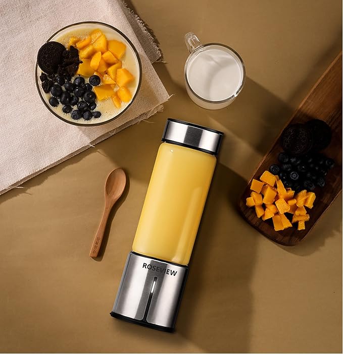 Portable Smoothie blender ROSEVIEW Glass bottle USB rechargeable mini Handheld Ice Shakes Cup 2 blend juicer Cordless Personal smoothies maker Fruit mixer