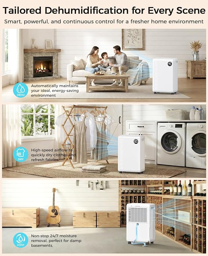 PLUSCENT 32 Pint Dehumidifier for Basement, 2500 sq.ft Dehumidifiers for Home with Drain Hose, 3 Modes, Auto Defrost, 24H Timer, Quiet Smart Humidity Control for Large Room, Bedroom, Bathroom, RV
